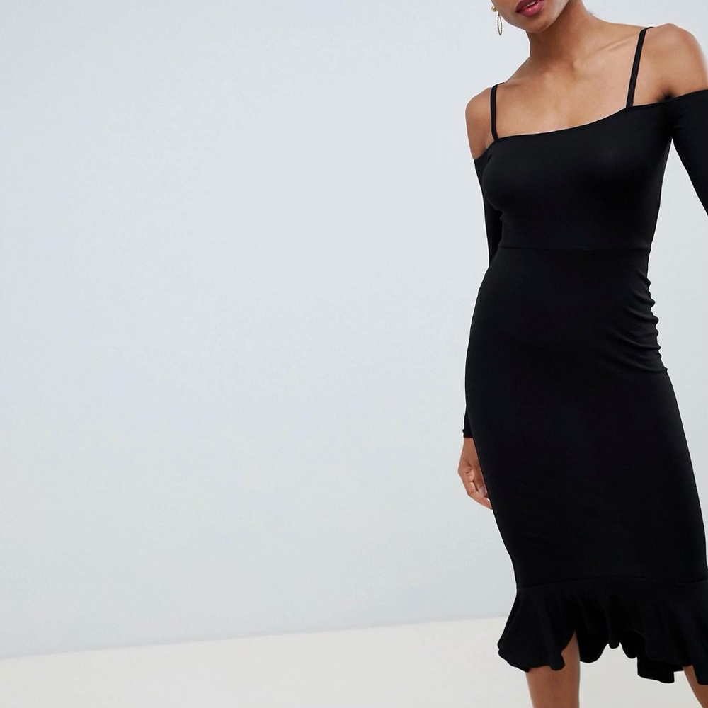 ASOS Strappy Bardot Peplum Bodycon Midi Dress